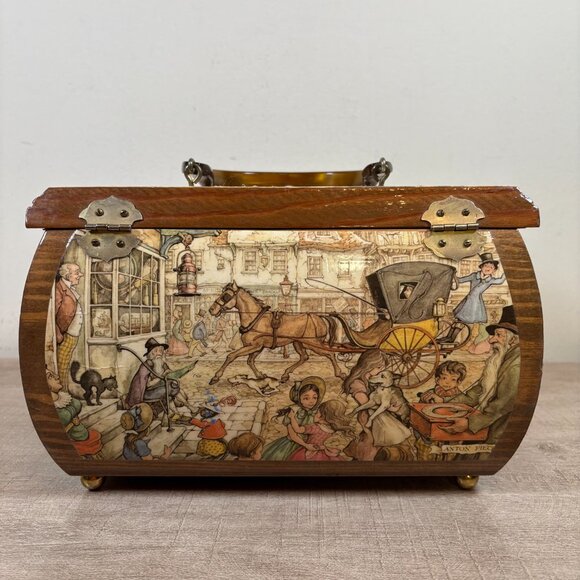 Vtg Decoupage Wooden Purse - Picture 8 of 14